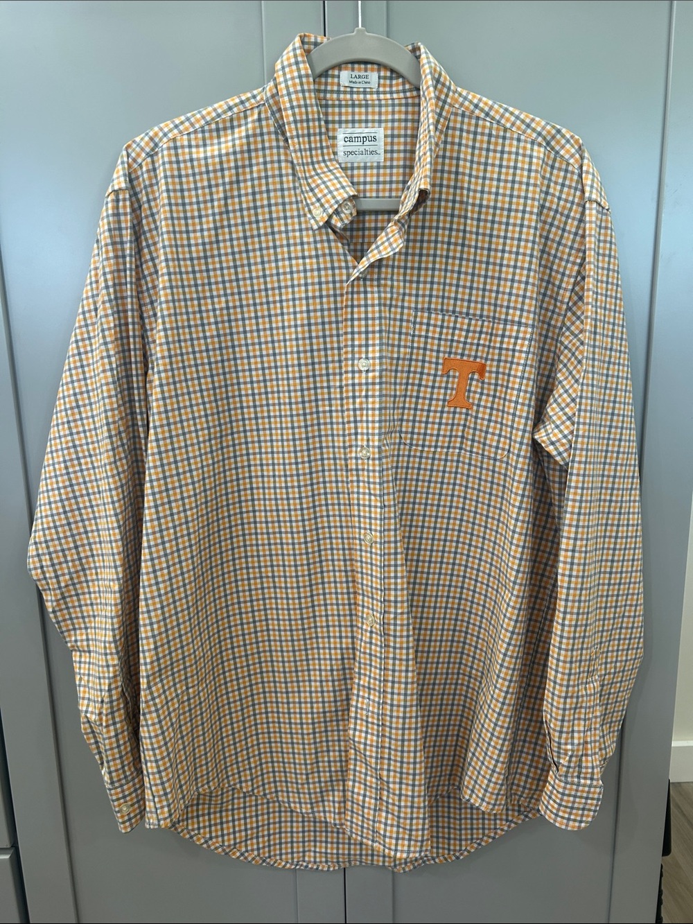 Campus Specialties UT Tennessee Volunteers Orange Grey Gingham Button Down L